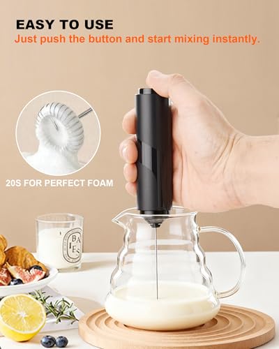 Electric Milk Frother Handheld Foam Maker (Battery Black)