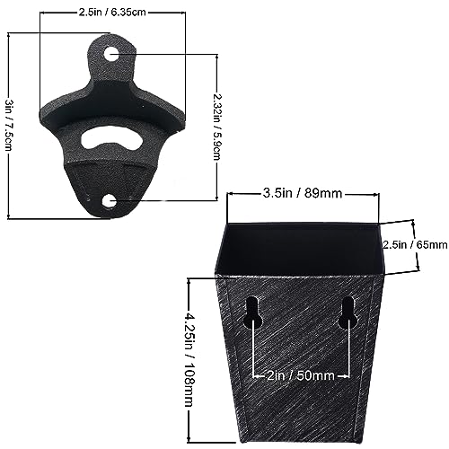 Old Fashioned Cast Iron Beer Cap Opener Wall Mounted Bottle Opener with Cap Catcher Narrow Bundle (Aged Silver)