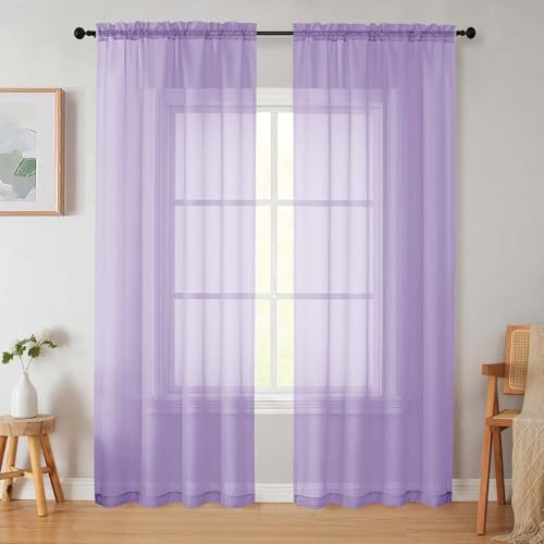Lavender Sheer Curtains 84 Inches Long 2 Panels (Lavender / 42"W x 84"L (Pack of 2))