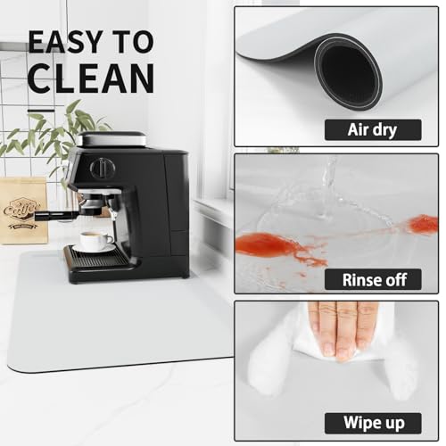 Coffee Mat Absorbent Hide Stain Rubber Backed Dish Drying Mat for Kitchen Counter (Light Grey / 16" x 24")