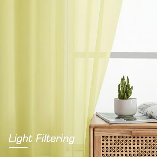 Short Sheer Curtains for Bedroom Living Room 54 Inch Length 2 Panels Set (Light Yellow / 42"W x 54"L (Pack of 2))