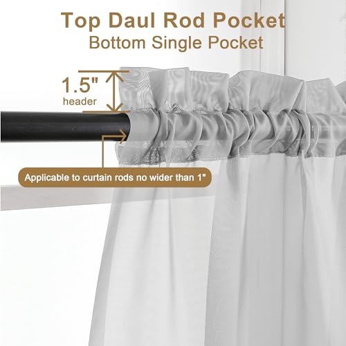 Sheer Curtains 63 Inch Length 2 Panels (Light Grey / 42"W x 63"L (Pack of 2))