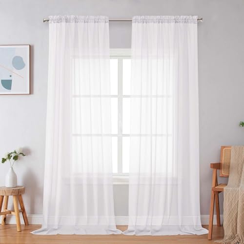Sheer White Curtains 108 Inches Long (White / 59"W x 108"L (Pack of 2))