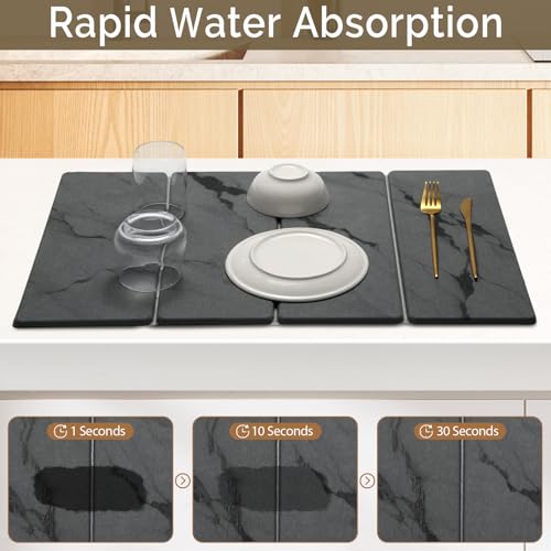 Large Stone Dish Drying Mat for Kitchen Counter (Dark gray 2 / 24" x 16")