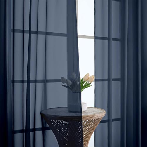 Navy Blue Sheer Curtains 96 Inches Long 2 Panels (Navy Blue / 59"W x 96"L (Pack of 2))