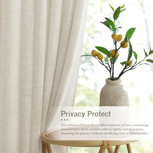 Linen Semi Sheer Curtains 63 inch Length for Living Room Office (Z - Cream / 52"W x 63"L (Pack of 2))