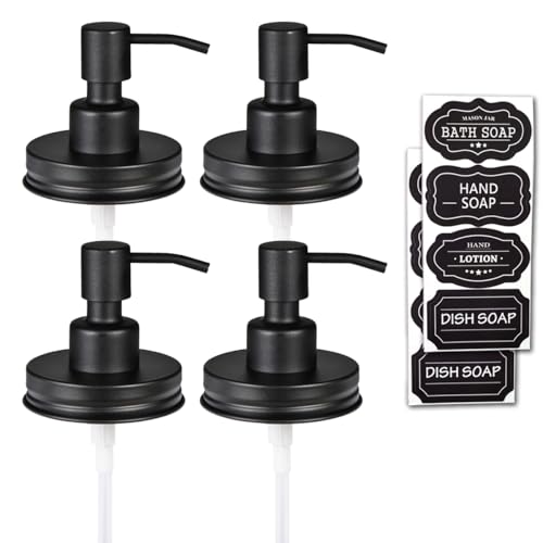 Mason Jar Liquid Soap Dispenser Lid (Black / 4 Pack)