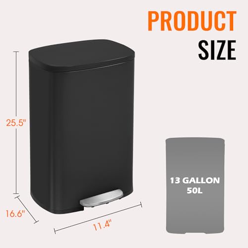 13 Gallon Trash Can with Lid (Black / 13G)