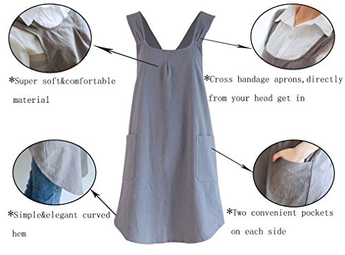 Soft Cotton Linen Apron Cross Back X (Grey / (28.3"x 35.4"))