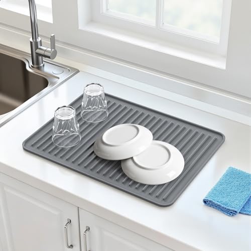 Silicone Dish Drying Mat for Kitchen Counter (White / 16" x 12")