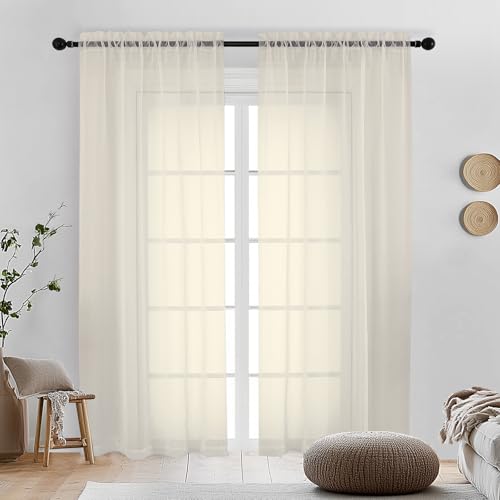 Cream Sheer Curtains 78 Inches Long 2 Panels (Cream / 42"W x 78"L (Pack of 2))