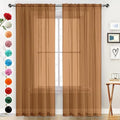 Basic Rod Pocket Sheer Voile Window Curtain Panels Light Brown 1 Pair 2 Panels 52 Width 18 Inch Long for Kitchen Bedroom Children Living Room Yard（Light Brown (Light Brown / 52"W x 18"L (Pack of 2))