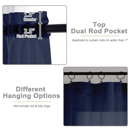 Navy Blue Sheer Curtain for Bedroom Living Room 78 Inches Long 2 Panels Set (Navy Blue / 42"W x 78"L (Pack of 2))