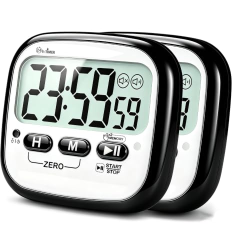 2 Pack Magnetic Kitchen Timers for Cooking (Digital Timer 2 Pack - Black)