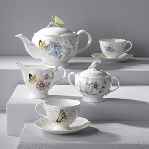 Butterfly Meadow Porcelain Teapot and Tea Cup Set (9-Piece Tea Set)