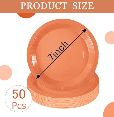 50 PCS Orange Paper Plates 7 Inch Disposable Plates Dessert Plates Orange Dinner Plates for Wedding Baby Shower Birthday Party Supplies (Orange / 7 INCH)