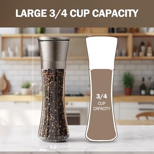 Original Gun Metal Bronze Salt and Pepper Grinder Set of 2 (Gunmetal Bronze Top/Clear Glass / 2pk)