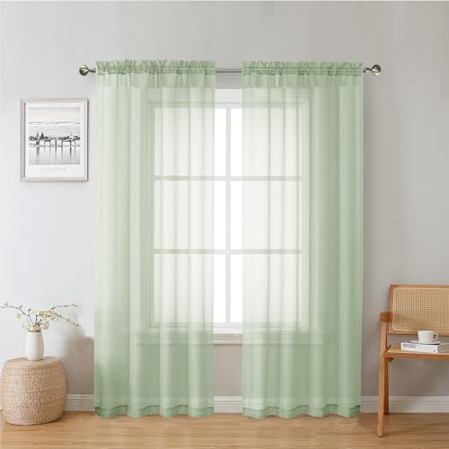Light Green Sheer Curtains 72 Inches Long 2 Panels (Light Green / 42"W x 72"L (Pack of 2))