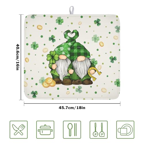 St Patrick's Day Gnome Dish Drying Mat for Kitchen Counter (16" x 18")