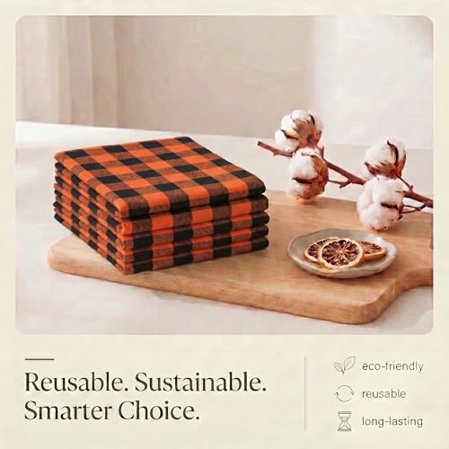 Kitchen Towels Cotton Dish Towels 20”x30” (20" x 30" (Set of 6) / 149 Orange/Black - Check)