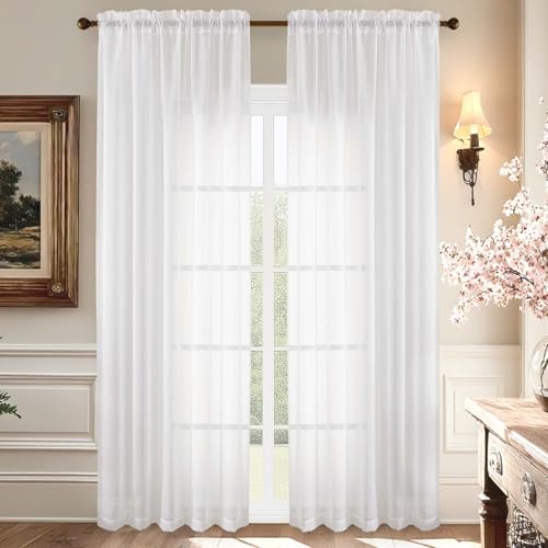White Sheer Curtains 90 Inches Long (59"W x 90"L (Pack of 2) / White)