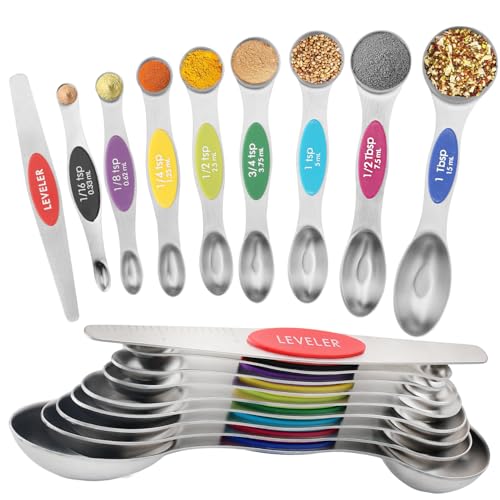 Magnetic Measuring Spoons Set of 9 with Leveler (Multicolor)
