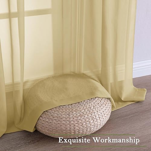 Gold Sheer Curtains 90 Inches Long 2 Panels Set (Gold / 59"W x 90"L (Pack of 2))