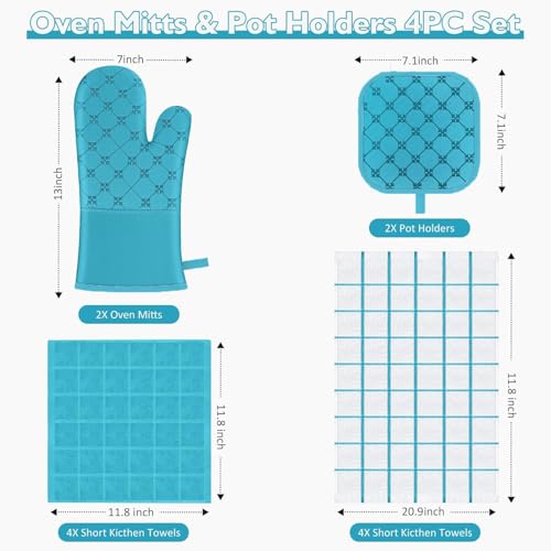 Oven Mitts Kitchen Towels Dishcloths with Pot Holders Sets 12PCS (Blue)