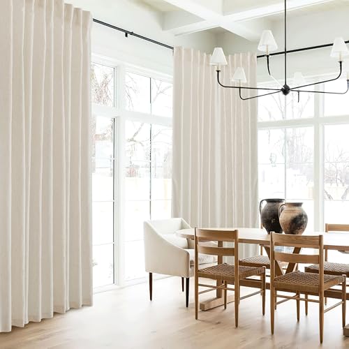 Linen Semi Sheer Curtains for Bedroom Living Room 95 inches Long (H - Natural Beige / 52"W x 95"L (Pack of 2))