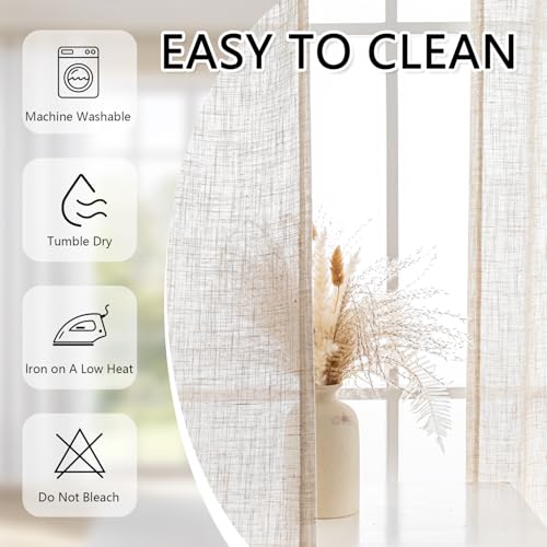 Linen French Door Curtains for Door Window 40 Inch Length 2 Panels Short Semi Sheer Light Filtering Curtain for Glass Small Window Drapes Rod Pocket for Bedroom Bathroom (26"W x 40"L (Pack of 2) / Linen)