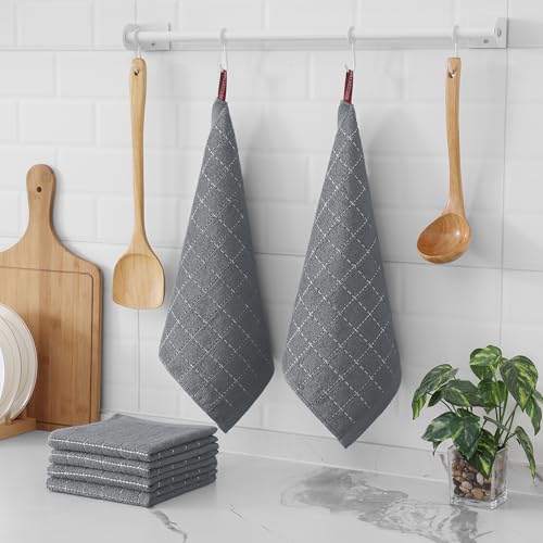 100% Cotton Terry Kitchen Dish Cloths (Grey / 12 X 12 - 6 Pack)