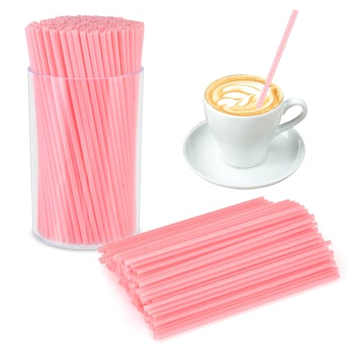 500 Pcs Pink Coffee Stir Sticks Set Coffee Stirrers Holder Acrylic Stir Stick Holder Bar Straws Cocktail Straws Drink Stirrers for Coffee Bar Cocktail Milk Tea Restaurant Home Kitchen Party Supplies (Pink / 500 Pcs)