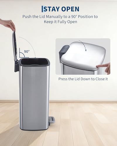 8 Gallon Step Square Trash Can with Soft (Silver)