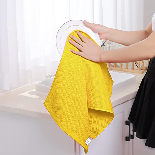 100% Cotton Waffle Weave Kitchen Dish Towels 4 (Yellow / 13 X 28 - 4 Pack)