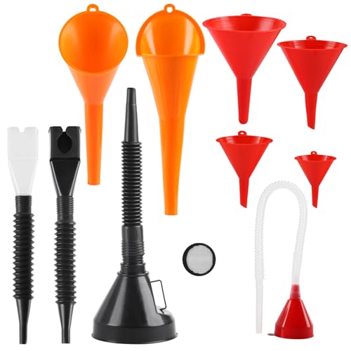 10 Pcs Automotive Funnels Set Wide Mouth Fuel Plastic Long Neck