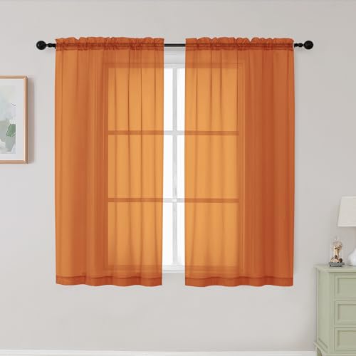 Orange Sheer Curtains for Bedroom Living Room 45 Inch Length 2 Panels (Orange / 42"W x 45"L (Pack of 2))