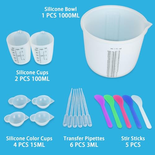 1000ML Large Silicone Measuring Cups for Resin (1000ml+100ml kit / Black)