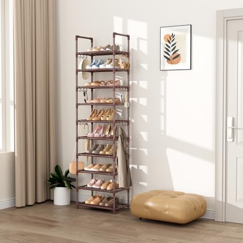 10 Tiers Tall Shoe Rack Holds 20 (Brown / 17" Wide - 10 Tier)