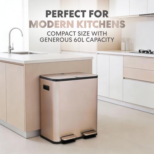 60L 16 Gallon Dual Compartment Kitchen Trash Can (Rose Gold)