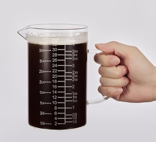 Ackers Etched Graduated Glass Measuring Cup (1000 ML (32 Oz, 4 Cup) - Etched Graduated)