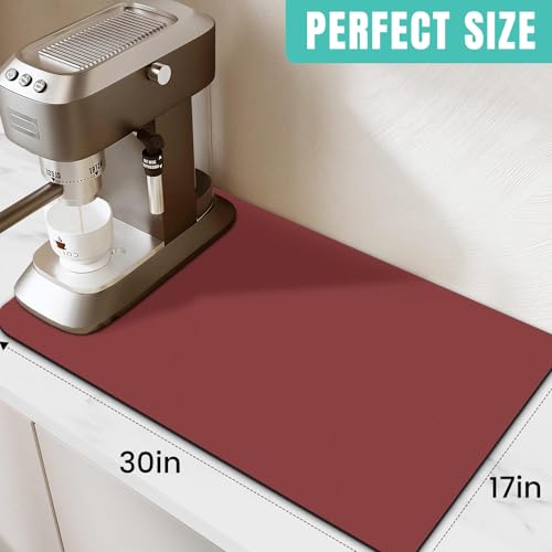 Coffee Mat Super Absorbent Dish Drying Mat Coffee Bar Mat 17"x 30" (Red / 17" x 30")