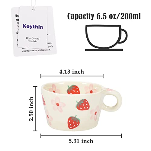 6.5oz Hand Printed Mini Ceramic Mug (Strawberries and Flowers)
