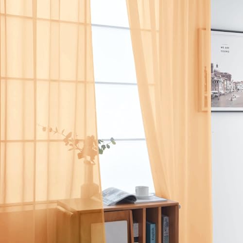 Basic Rod Pocket Sheer Voile Window Curtain Panels White 1 Pair 2 Panels 60 Width 84 Inch Long for Kitchen Bedroom Children Living Room Yard（Beige (Beige / 60"W x 84"L (Pack of 2))