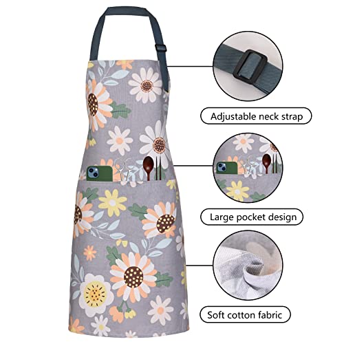 2 Pack Floral Apron for Women with Pockets (Green/Leaves)