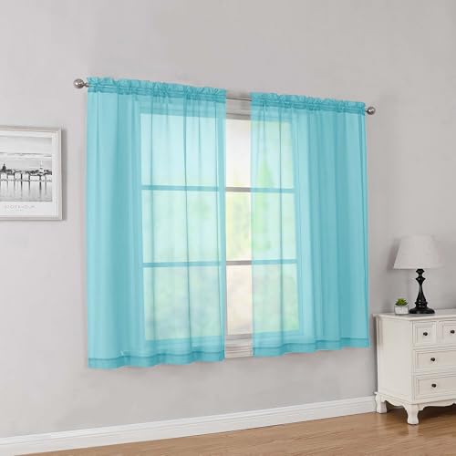 Aqua Short Sheer Curtains 45 Inch Length for Small Windows (Aqua / 42"W x 45"L (Pack of 2))