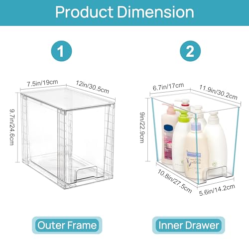 2 Pack Clear Stackable Storage Drawers (2Pack 9.7"H)