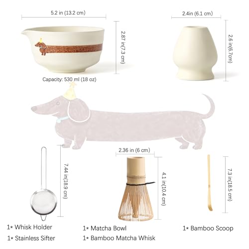 Matcha Set with Dog Pattern (Beige)