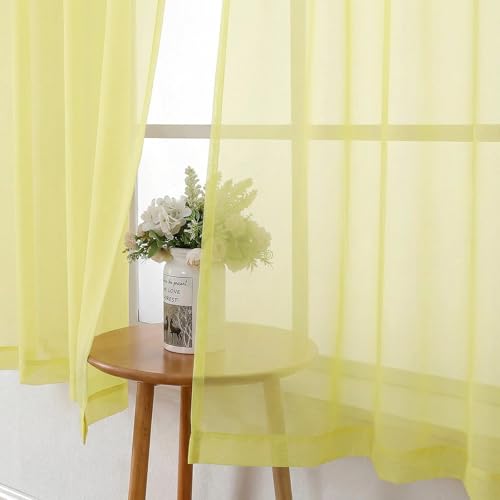 Goose Yellow Sheer Curtains 63 Inch Length 2 Panels (Goose Yellow / 42"W x 63"L (Pack of 2))