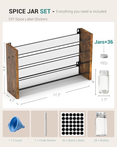 Spice Rack Organizer with 36 Glass Jars (With 36 Jars, 17.2"W × 9.4"H)
