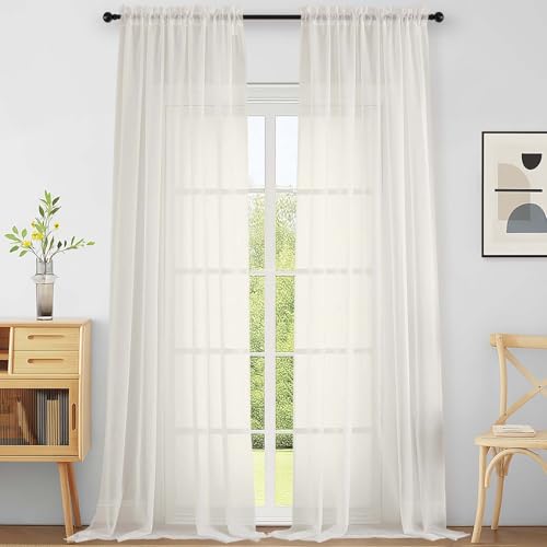 Extra Wide Ivory Sheer Curtains for Windows 108 inches Long (59"W x 108"L (Pack of 2) / Ivory)